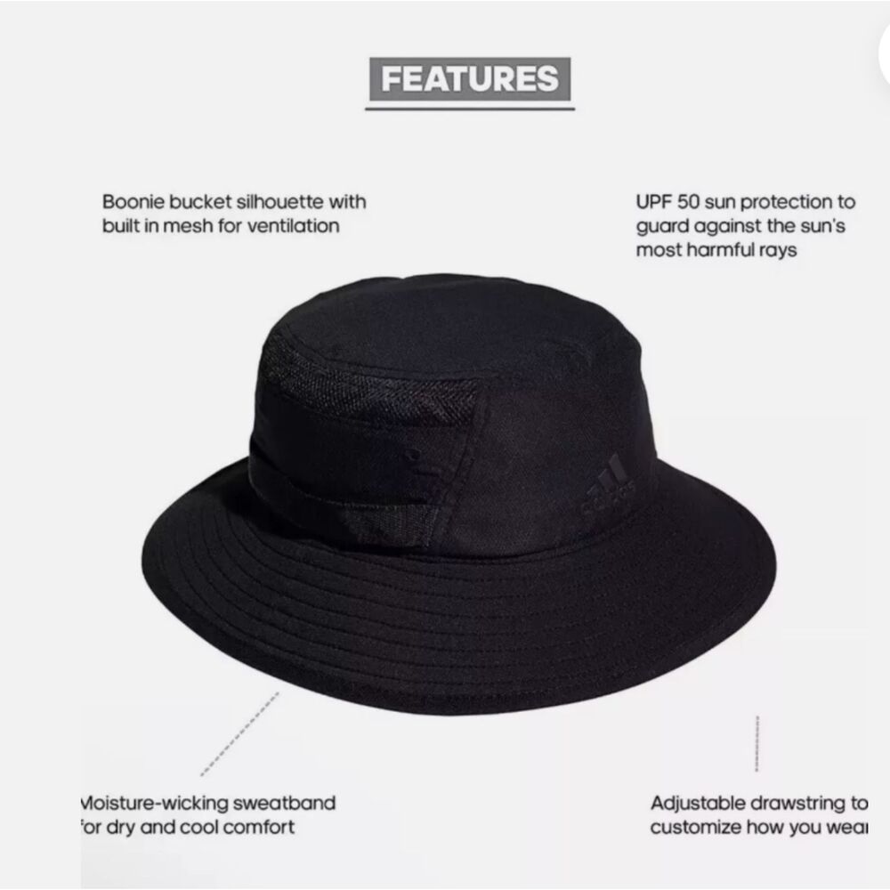 Adidas Hat Mens Black Victory III‎ Aeroready Sun Protect Bucket Hat - Picture 2 of 9